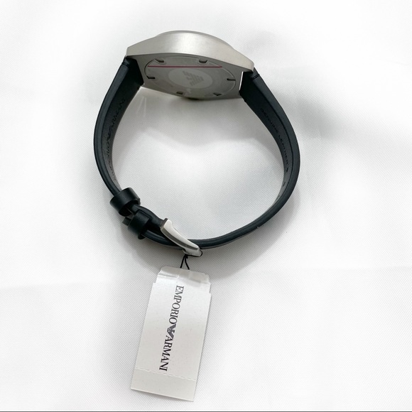 EMPORIO ARMANI NICOLA BLACK LEATHER WATCH - Picture 3 of 7